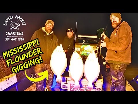 Mississippi FLOUNDER GIGGING CHARTERS! Big Fall DOORMAT Flounder Everywhere in Super Clear Water!