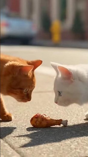 Two Cats, One Chicken Leg 😱 | Fight Turns Into Street Chaos #catshorts #chicken