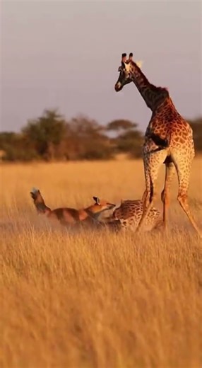 Grassland Rescue Giraffe Stomps Fox To Free Her Pinned Baby