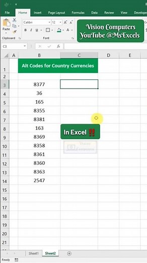 Currencies in Excel! Alt codes for country codes in Excel, Excel functions #Excel #exceltips