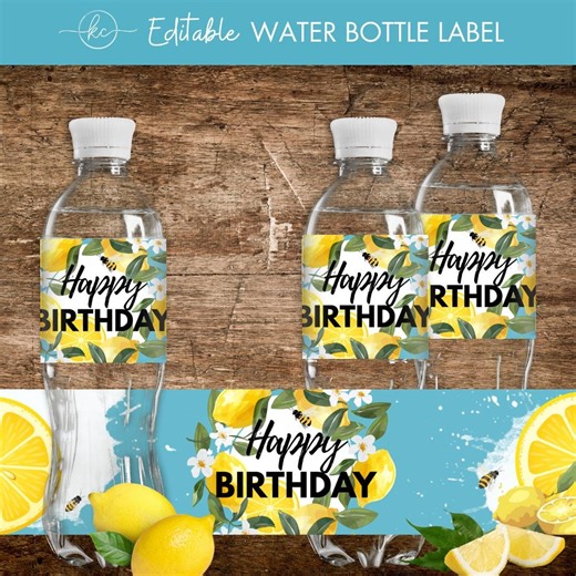 Lemon Tea Party Birthday Water Bottle Label | Lemon Theme Birthday Decorations |editable Party Template | Instant Digital Download - Etsy