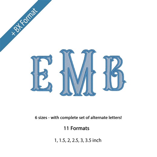 Fishtail Monogram Embroidery Font, Fishtail 2 Colors, Machine Embroidery Alphabet, Vintage Fishtail Letters, 6 Sizes, 11 Formats   BX Font - Etsy