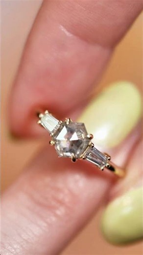 Esmee | Hexagon Salt & Pepper Diamond Three-Stone Ring by Fluid Jewellery