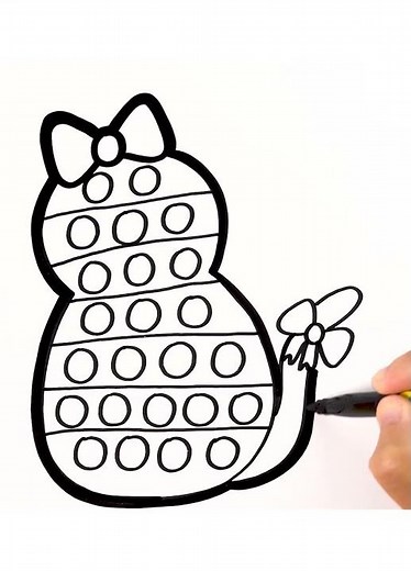 How to draw a cute POP IT Cat for kids with colored marker - Drawing and Coloring page for children