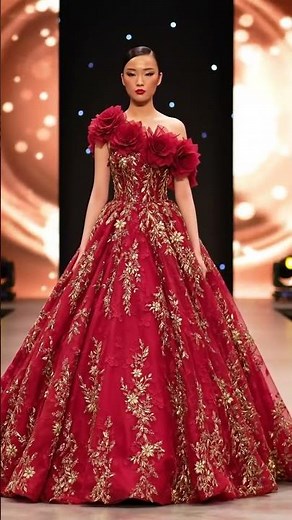 Red Couture Ball Gown Walk | Elegant Fashion Show Moment