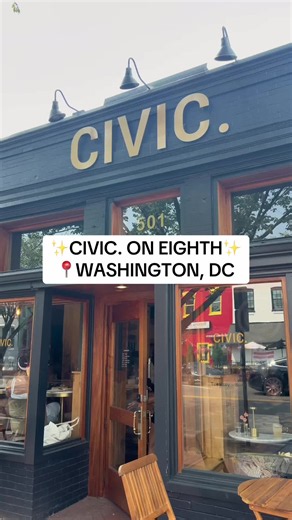 ✨New-ish Coffee shop & cocktail bar in DC✨ Finally got a chance to check out CIVIC. On Eighth in Barrack’s Row near Eastern Market. The Black woman and locally-owned full-service cafe and cocktail salon opened in early 2026. Its cozy neighborhood vibe with indoor and outdoor seating is perfect for working, reading and gathering. Most importantly, CIVIC. On Eighth sets out to be a place for connection and creativity. I ordered the ham & cheese croissant, house made lavender lemonade and iced stra