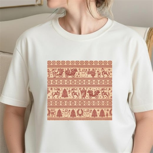 Vintage Christmas Border PNG | Seamless Red Holiday Pattern for Shirts, Mugs, Pillows & POD - Etsy