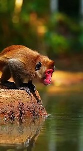 A red-faced monkey peacefully drinks from a lake when a massive arapaima suddenly explodes from the water, clamping onto the primate's head in an attempt to drag it under. After a violent struggle, the monkey manages to break free and escape. | Instant Karma in Nature