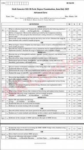 💥6th SEM ADVANCED JAVA MODEL QUESTION PAPER BCS613D #vtu #viral #shorts