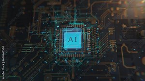 Neural network animation with electric synapses, AI intergration, macro vision of Neurons in electronic environment of Virtual Reality, Computer science motion design