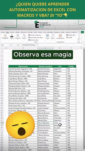 Separá y organizá nombres en Excel 10 veces más rápido 📌🚀 — ¡Un truco que te ahorra horas! Ideal para limpiar listas, dividir nombres completos o preparar bases de datos. ✅ Función clave: TEXTO EN COLUMNAS 👉 Pestaña Datos > Texto en columnas Seleccioná la columna con nombres completos Elegí “Delimitado” si hay espacios, comas o guiones Marcá el separador (por ejemplo, espacio) ¡Listo! Excel divide automáticamente en nombre y apellido 💡 También podés usar funciones como: =IZQUIERDA() → Extrae