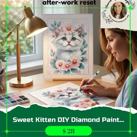 Sweet Kitten DIY Diamond Painting Kit No Frame - Cat Art Craft Project Rhinestone Gift