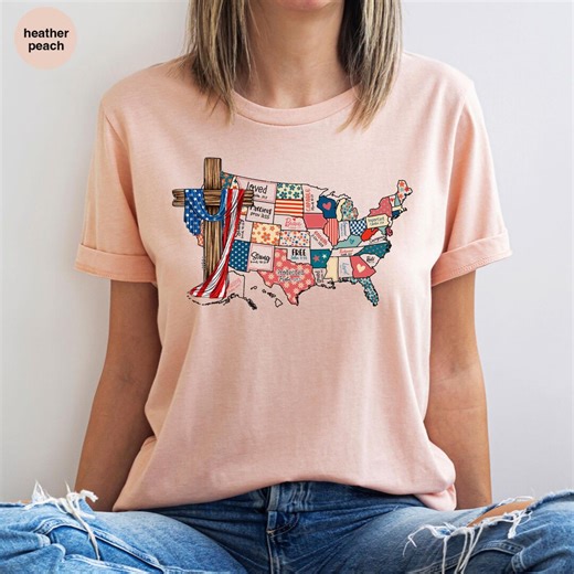 Christian USA Map Shirt, Faith Patriotic T-shirt, 250 Year Anniversary Shirt, Religious Fourth of July Tee, God Bless America Shirt - Etsy