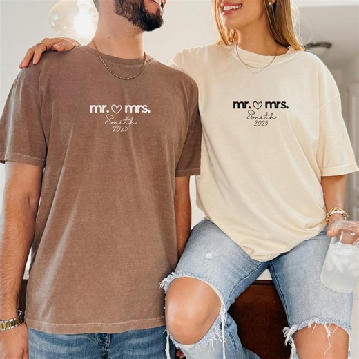 Mr and Mrs Comfort Colors Shirts, Matching Wedding Couple Tees, Custom Honeymoon Shirts With Date, Bride Groom Gift - Etsy