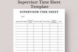 Supervisor Employee Time Sheet, Work Log Template (Digital Download)