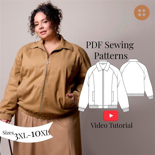 Bomber Jacket Sewing Pattern Sizes 3XL–10XL (PDF Pattern   Video Tutorial) - Etsy