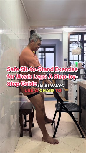 I demonstrate a safe sit-to-stand exercise technique designed for individuals with weak legs, using a wall and chair for support and stability. We explain how to properly position the body, maintain correct form, and progressively build leg strength, sharing a personal experience of helping a 93-year-old client improve mobility. #creatorsearchinsights #homeworkout #exercise #seniorfitness #fitness