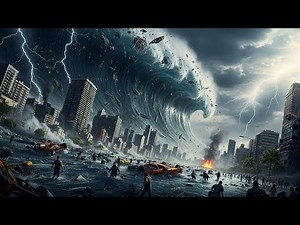 4k mega tsunami strikes: the moment before the city is destroyed and disappears (ai cinematic)