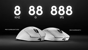 ✅ 8 kHz report rate ✅ 88gs of acceleration ✅ 888 IPS of tracking Super human capabilities for your ranked play now available on the PRO X SUPERLIGHT 2 DEX and the PRO X SUPERLIGHT 2 via a free update and using your existing dongle. | Logitech G