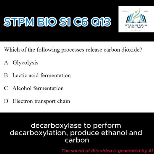F6 BIOLOGY SEM 1 CHP 6 Q13 CELLULAR RESPIRATION #stpmbiology #stpm #biologyscience #biology #alevel