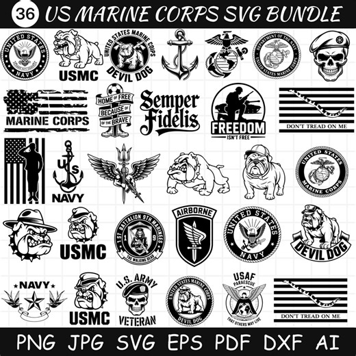 US Marine Corps SVG Bundle - USMC Military Designs - Bulldog Skull Flag Clipart - Veteran Graphics - Cricut Silhouette Cut Files - Etsy
