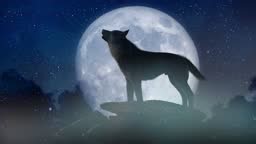 Silhouette de loup hurlant à la pleine lune Rendu 3D