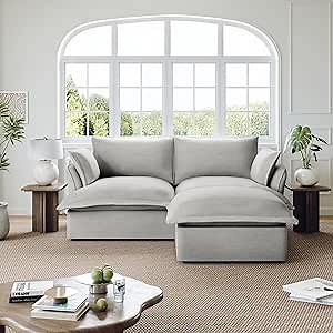 82” Modular Sectional Sofa, Comfy Down Fill Cloud Couch with Movable Ottoman, L Shaped Modular Small Couch with Washable Cover, Sectional Couches for Living Room Small Apartments, Light Gray