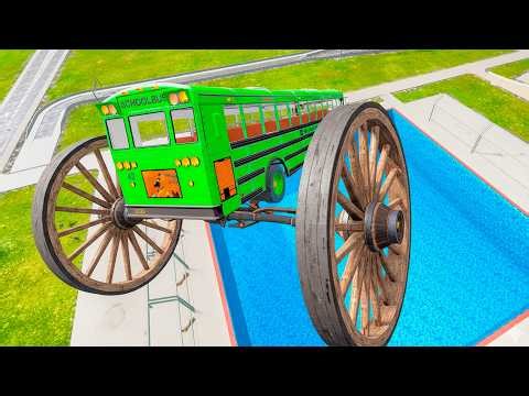 BeamNG Drive: School Bus Down In Swimming Pools – Extreme Bus Crash Challenge in BMG