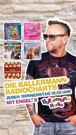 Ballermann Radio on Instagram: "Das sind die Neuvorstellungen der Woche für die Ballermann Radiocharts von @engel_b_schlager für euch! Hier könnt ihr eure Lieblingstitel in die Charts voten: https://www.ballermann-radiocharts.de/ Engel B. präsentiert die aktuellsten Ballermann® Radio-Charts jeden Donnerstag von 18.00 - 20.00 Uhr ! #ballermannradio #ballermann #charts"