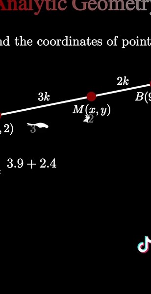 📊 How to Find a Point Dividing a Line Segment | Quick Method #AnalyticGeometry #CoordinateGeometry #SectionFormula #mathtutorial #GeometryHelp #MathShorts #HighSchoolMath Stuck on geometry problems involving ratios and coordinates? Let’s break it down visually and step-by-step! 📍 Why This Problem Matters: This type of coordinate geometry problem is a staple in exams like SAT, ACT, and high school math tests. It blends algebra, geometry, and ratios, and it’s a perfect example of how to apply th