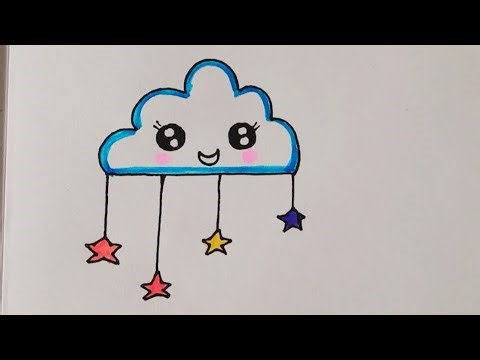 How to Draw a Cute Cloud/ how to draw cute cloud easy step by step/easy cloud drawing /