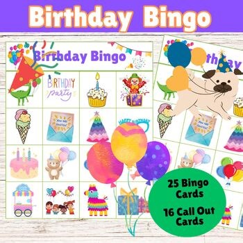 Fun Learning Birthday Bingo Printable Game Activity Kids Celebration Worksheets