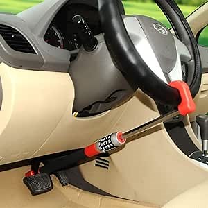 WANLIAN Car Code Lock,Car Anti-Theft Device,Brake Pedal/Steering Wheel Lock,Locking Bar,Anti Theft Protection,Steering Wheel Clutch Lock Red