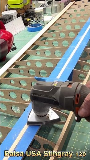 Sanding wing spar, Balsa USA Stingray rc plane kit build