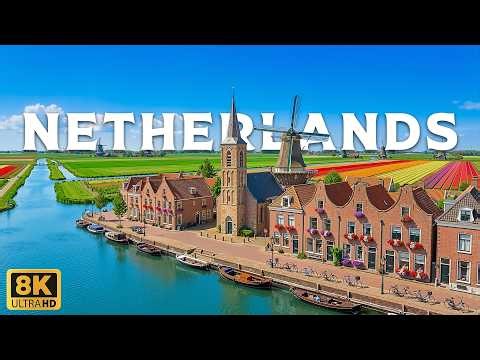 Netherlands 8K | A Dreamy Tulip Wonderland – Vibrant Tulip Fields, Old Windmills & Tranquil Canals