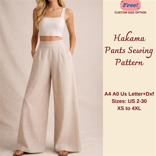 Linen Palazzo Pants Sewing Pattern, Hakama Pants, Japanese Pants, Women Linen Pants Sewing Pattern, XS-4XL - Etsy