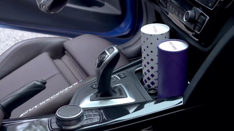 Car Tissue Holder, 4-in-1 Set of Travel Tissues with 50 Tissues Per Box, Sleek Cylinder Tissue Holder in Car with Easy Open Lid, 2-Ply Car Tissues for Home, Office and Trips, Purple/White