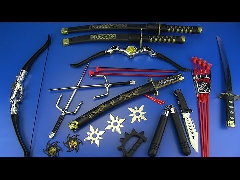NINJA Weapons Toys for Kids !! Ninja weapons & equipment- Shuriken,Nunchucks,Swords..Box of Toys