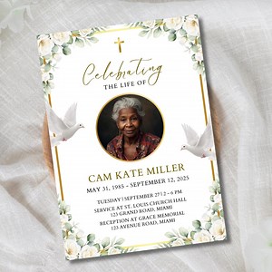 Modern Funeral Invitation, Printable Memorial Announcement, Editable Celebration of Life Template, Floral Obituary Invite Death Announcement - Etsy UK