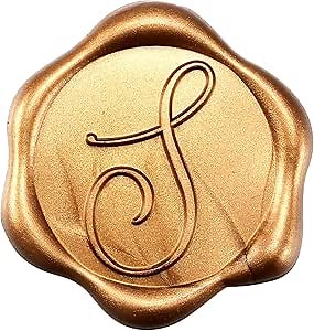 Yoption Initial Alphabet S Adhesive Wax Seal Stickers, 50 Pack Letter Wax Seal Stickers Antique Gold Self Adhesive Envelope Seals for Wedding Party Birthday Christmas (S)