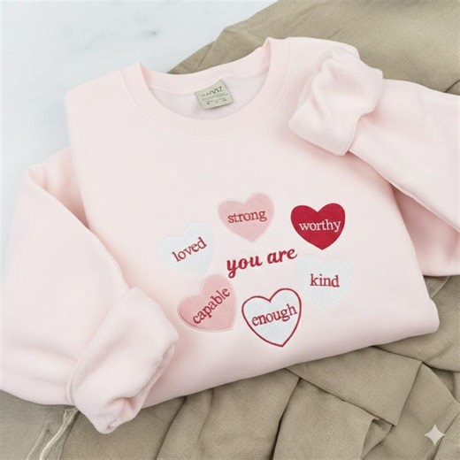 Embroidered Valentine Heart Sweatshirt, Positive Affirmations - Etsy
