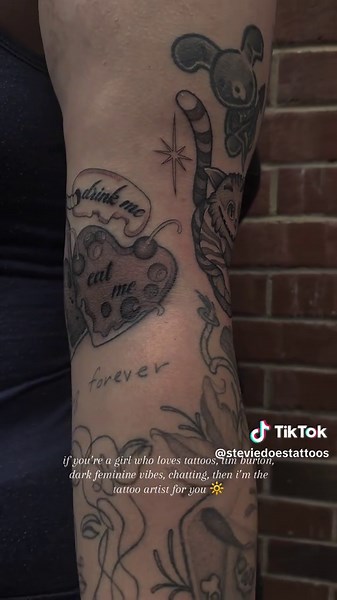 hey, if this is on your fyp take it as a sign 😌! i’m a uk based tattoo artist, i love tattooing anything tim burton, or dark feminine esc!! plus i always discount on fun stuff!! xx #uktattooartist #tattootiktok #tattoos #fyp