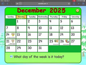 Starfall Daily Calendar - December 1, 2025 (First Day of December)