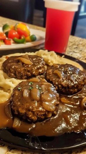 Salisbury Steak with Mushroom Gravy & Garlic Mashed Potatoes