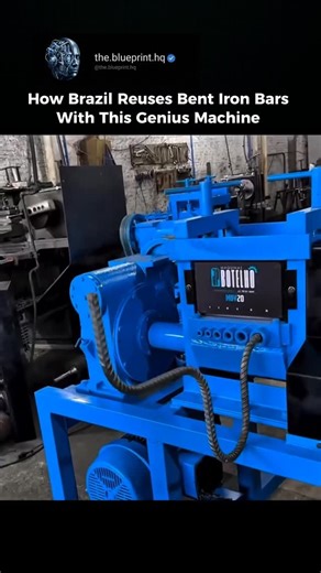 Engineering | AI | Tech on Instagram: "What looks like scrap gets a second life. 📉 You are watching a rebar straightening machine used in Brazil. Instead of discarding bent steel bars from construction sites, they are restored and reused. How It Works: The Input: Bent and deformed steel rebars are fed into the system. The Process: A series of heavy-duty rollers apply controlled pressure, gradually straightening the metal without weakening its structure. The Result: The bars become usable again 