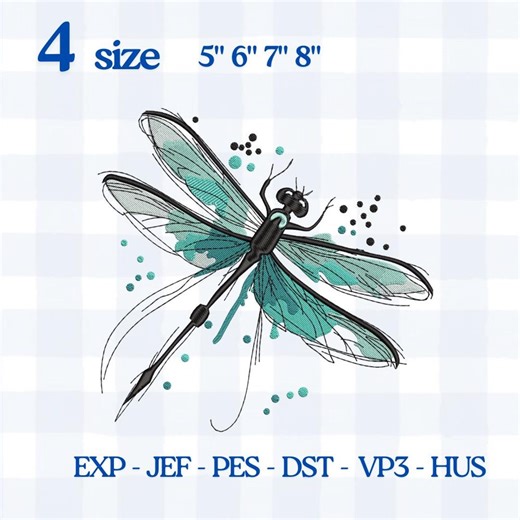 Dragonfly Embroidery Design, Teal Dragonfly Machine Embroidery File, Insect Wing Art, Nature Stitch Pattern, Large Hoop Design, Boho Nature - Etsy