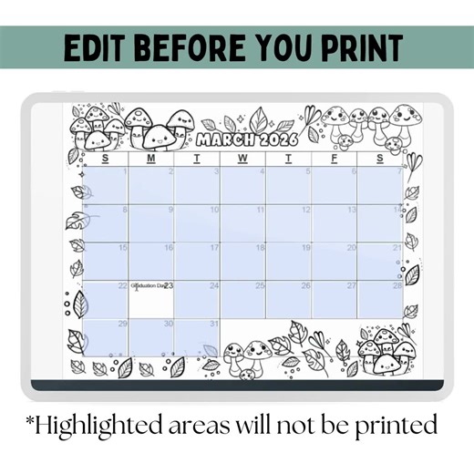 2026 Coloring Calendar: Kawaii Designs, Printable & Editable PDF Download - Etsy