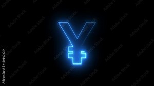 Renminbi Currency symbol Chinese Yuan currency sign icon animation.Neon yuan icon animation, flickering emergence and fading. Glowing neon yen money icon, looped animation.