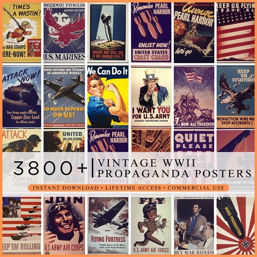 3800  WWII Propaganda Posters, 1940's US Military Bundle, Vintage Patriotic Decor, Printable Wall Art, Commercial Use, Digital Download - Etsy