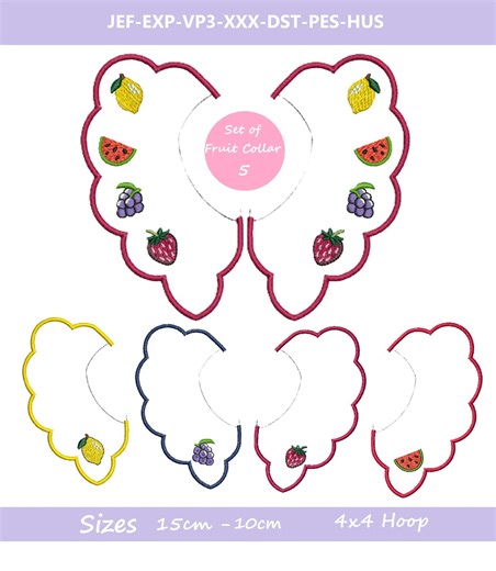 Collar Embroidery Applique Pattern - Fruit Bib Embroidery Design (4x4 Hoop) 10-15cm | Instant Download - Etsy
